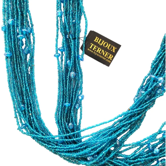 Bijoux Terner NWT Aqua Glass Seed Bead Long Ethnic Lariat Necklace - Picture 2 of 6